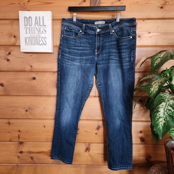 BKE Denim - BKE 🌻 Harper Skinny Stretch Felker Dark Stone Wash Denim Jeans Plus Sz 33 X 29"